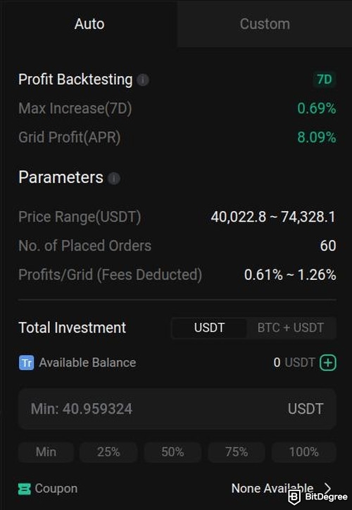 KuCoin trading bot review: a preview of KuCoin trading bot settings.