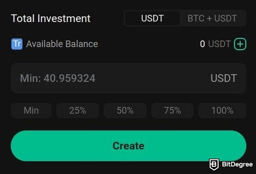 KuCoin trading bot review: a preview of KuCoin trading bot's Total Investment setting.