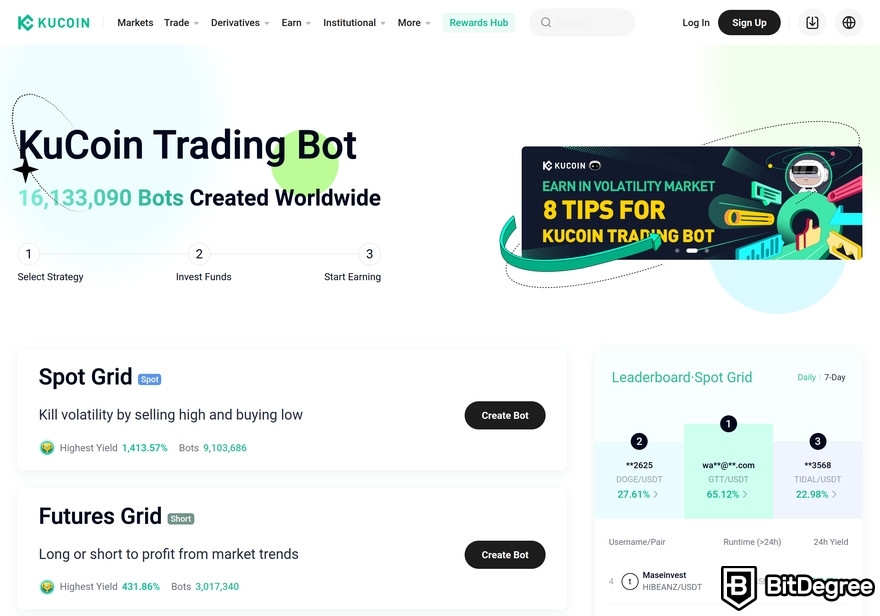 KuCoin trading bot review: a preview of KuCoin Trading Bot page.