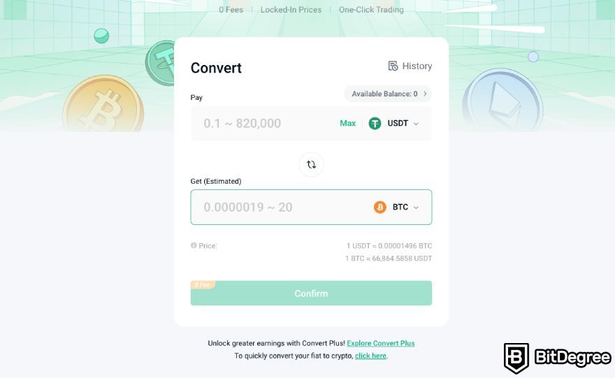 KuCoin wallet review: the convert feature.