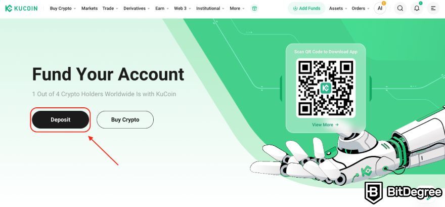 KuCoin wallet review: the deposit button.