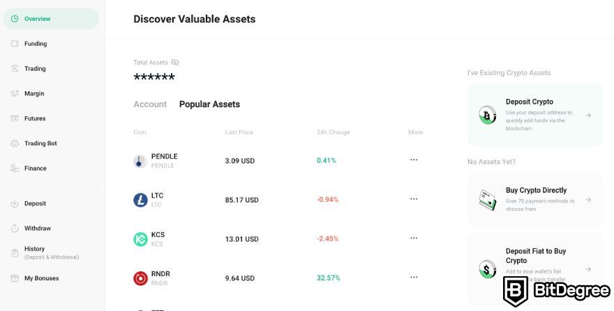 KuCoin wallet review: assets in your wallet.