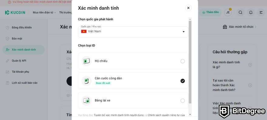 Sàn KuCoin là gì: Xác minh danh tính.