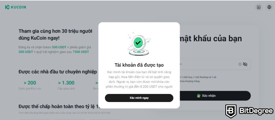 Sàn KuCoin là gì: Tài khoản được tạo.