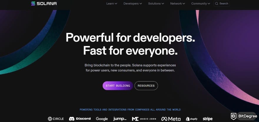 Layer 1 crypto list: Solana's website.