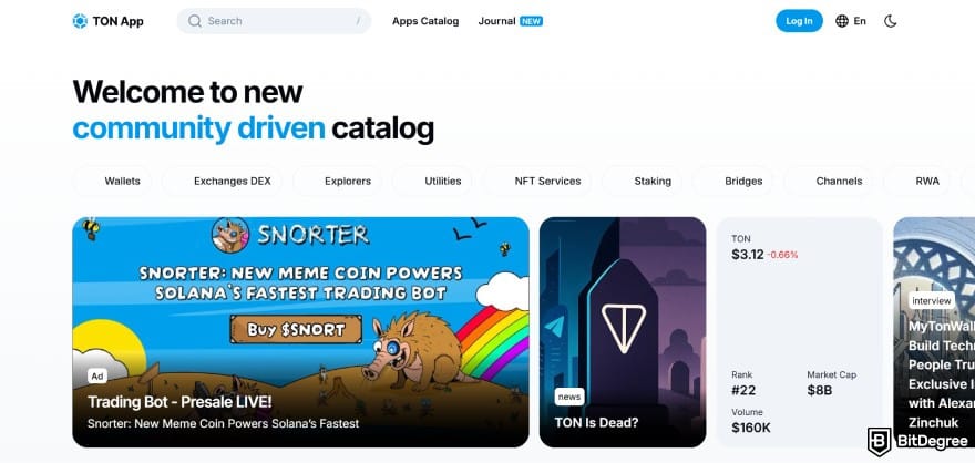 Layer 1 crypto list: the TON app.