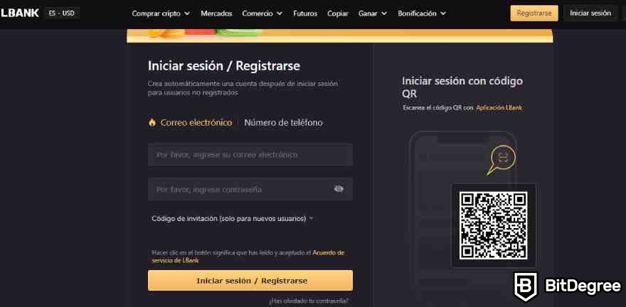 LBank opiniones: registrarse.