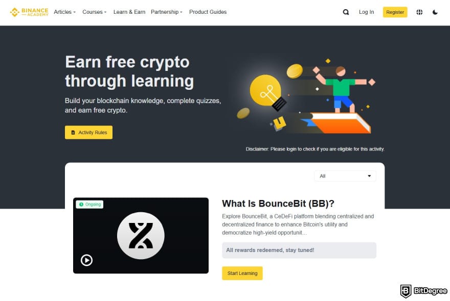 Platform Learn-to-Earn Crypto Terbaik: Halaman Binance Learn and Earn.