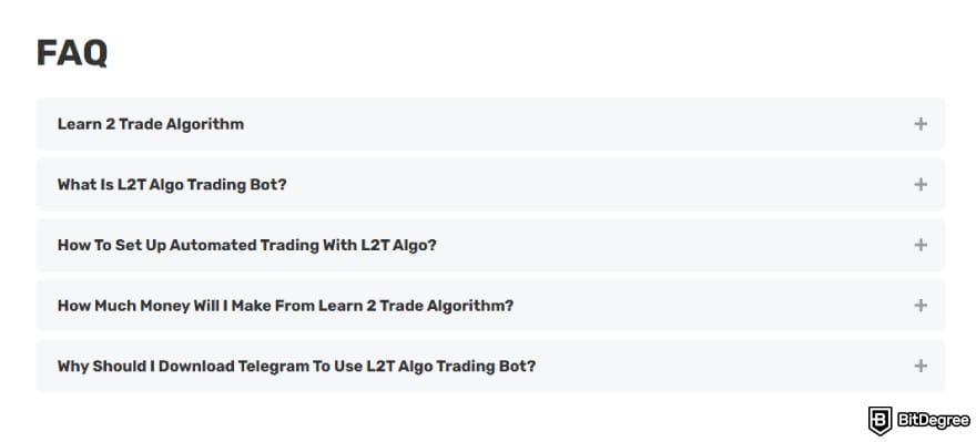 Learn2Trade review: FAQ section to know more about the bot.