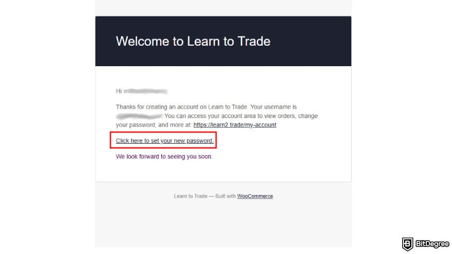 Learn2Trade review: click link to set password.