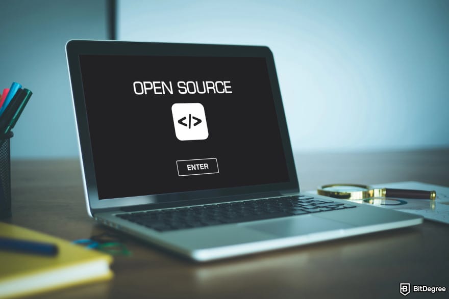 Ledger alternatives: a laptop with open source written on it.