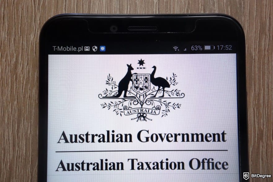 Ledger taxes: a mobile screen showing the logo for the Australian Taxation Office.