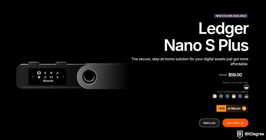Ledger Nano S Plus review: the detail page for Nano S Plus on Ledger's website.