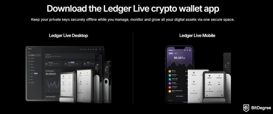 Ledger Nano S Plus review: options between the desktop and mobile version of Ledger Live.