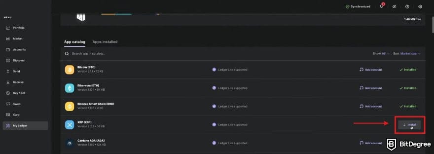 Ledger Nano X: the App catalog page on Ledger Live.