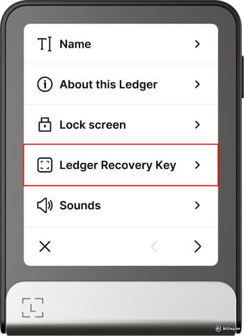 Ledger Recovery Key review: navigate to the recovery key setup.