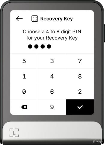 Ledger Recovery Key review: create PIN.