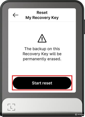 Ledger Recovery Key review: start the reset process.
