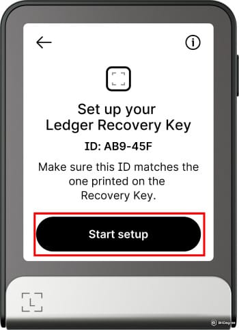 Ledger Recovery Key review: select start steup.
