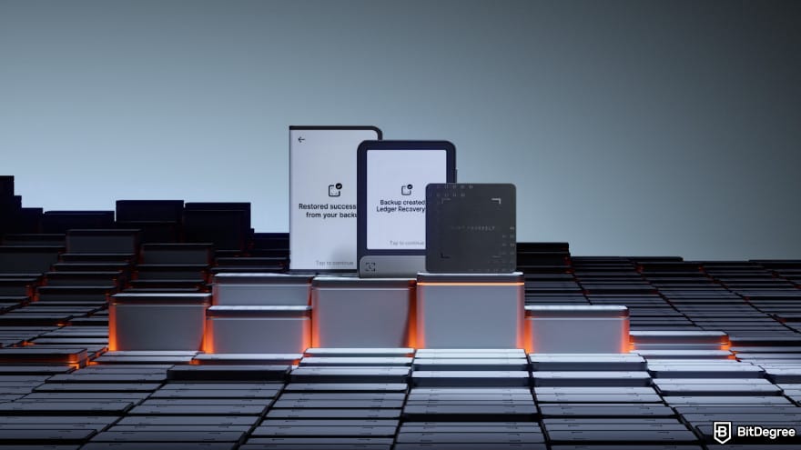 Ledger Recovery Key review: the smartcard is displayed with the two Ledger devices.