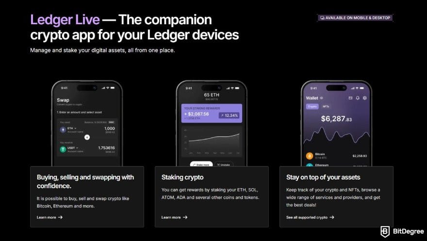 Ledger Stax review: a section for Ledger Live on Ledger's website.