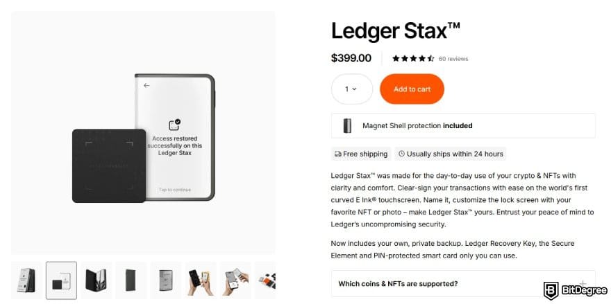 Ledger Stax review: the product page for Ledger Stax.