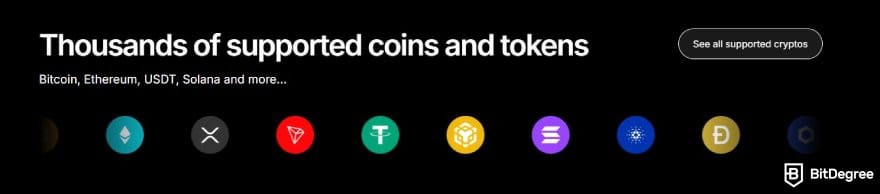 Ledger Stax review: the section for supported coins on Ledger's website.