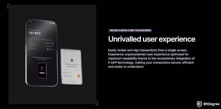 Ledger Stax review: the section for Ledger Stax's touchscreen on its product page.