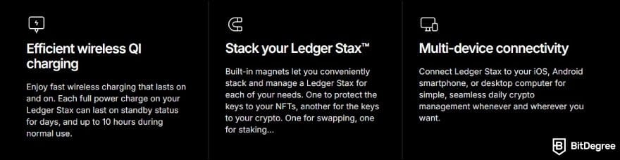 Ledger Stax review: descriptions of some Ledger Stax's hardware capabilities.