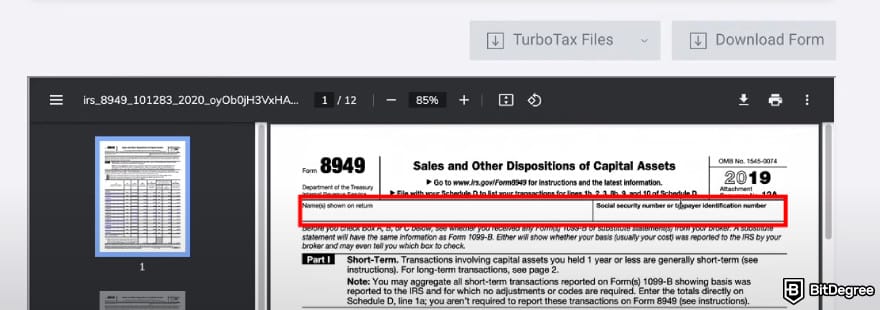 Ledger taxes: personal details on form 8949.
