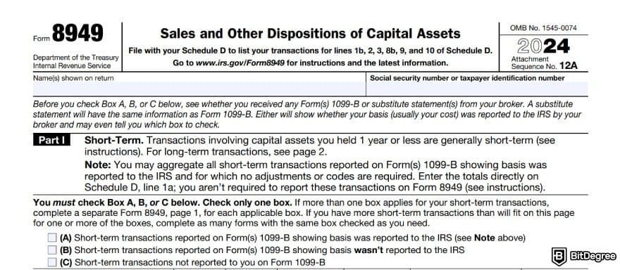 Ledger taxes: a sample of Form 8949 from the IRS.