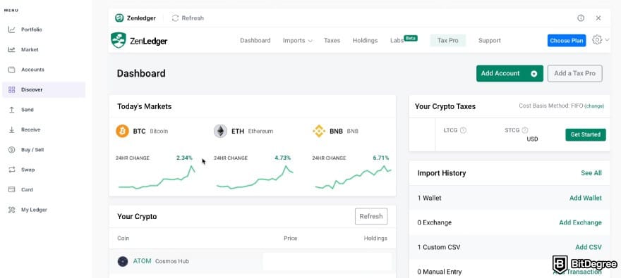 Ledger taxes: ZenLedger dashboard.