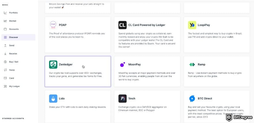 Ledger taxes: ZenLedger on Ledger Live's Discover.