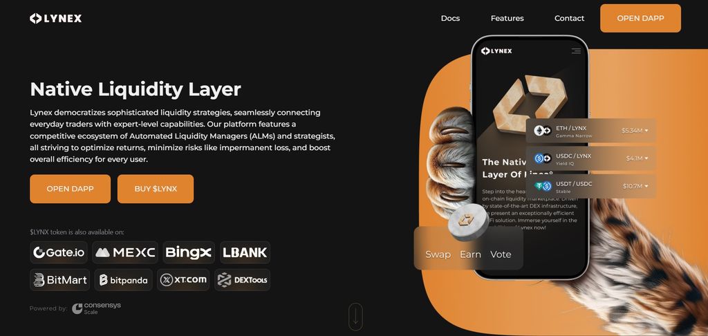 Linea airdrop guide: the Lynex homepage.