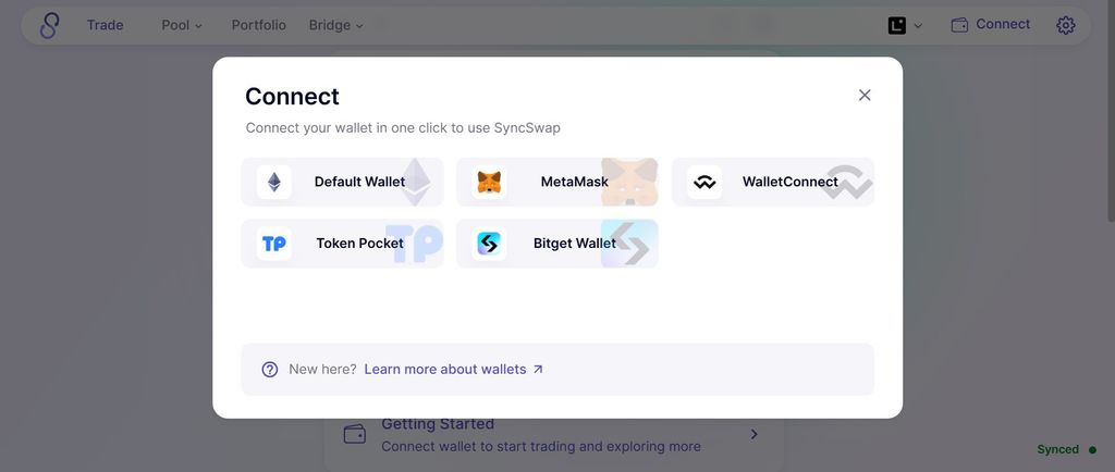 Linea airdrop guide: wallet options on SyncSwap.