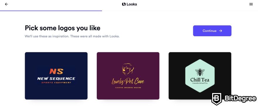 Looka review: Looka asking you to pick some logos you like.