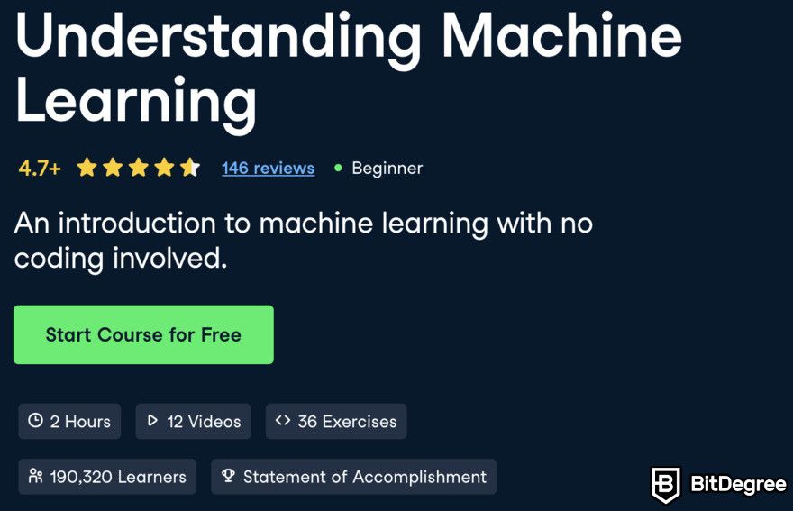 Machine learning vs AI: Understanding Machine Learning DataCamp course.