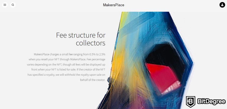 MakersPlace review: MakersPlace's fee structure.