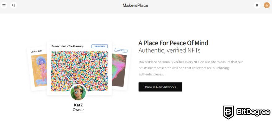 MakersPlace review: the About page.