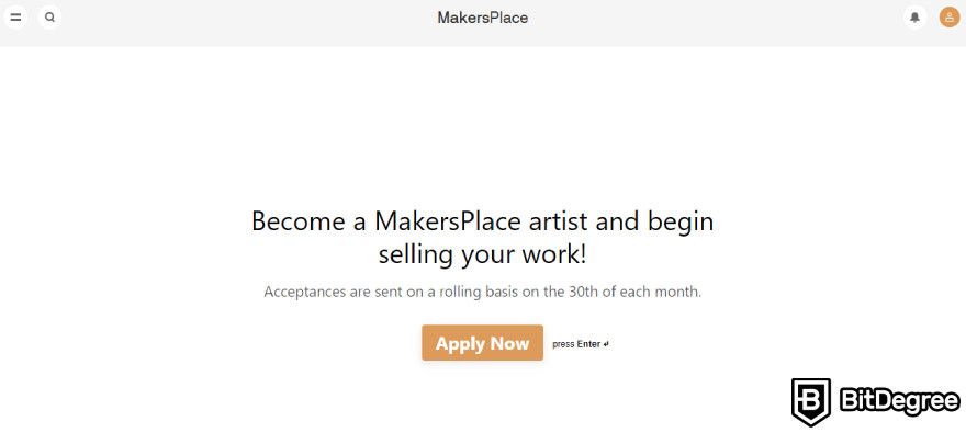 MakersPlace review: the creator application page.