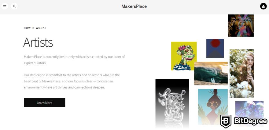 MakersPlace review: the Creators page.