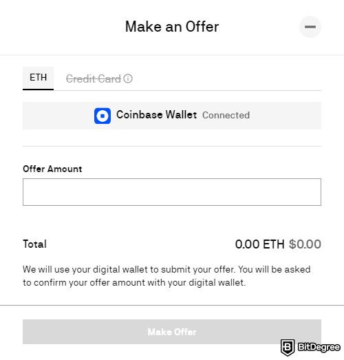 MakersPlace review: the Make an Offer pop-up window.