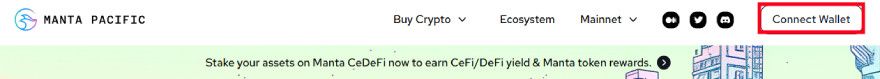 Manta airdrop guide: [Connect Wallet] button on Manta Pacific.