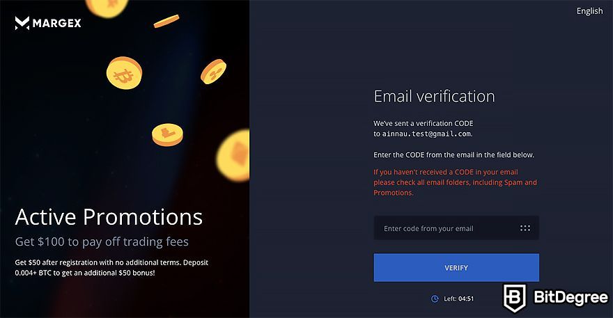 Margex review: email verification.