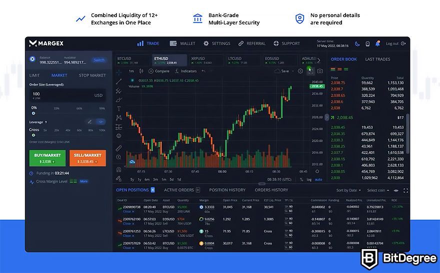 Margex review: trading interface and features.
