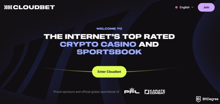 Mega Dice casino review: Cloudbet homepage interface.