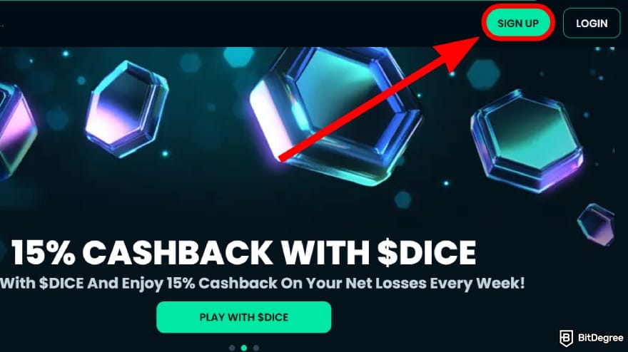 Mega Dice Casino review: click on [Sign up].