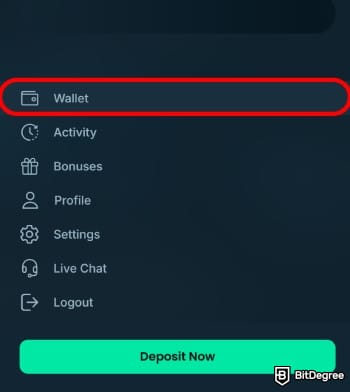 Mega Dice Casino review: click on [Wallet].