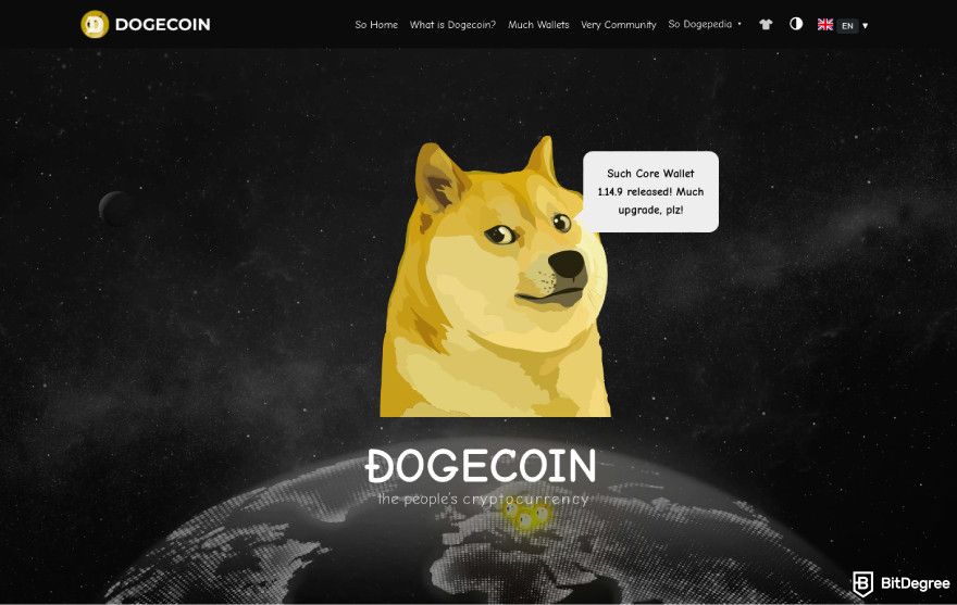 Meme coins that will explode: a screenshot of the Dogecoin landing page.