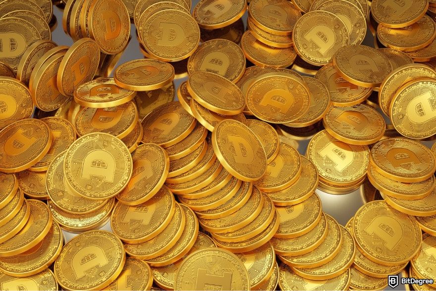 Meme coins that will explode: a pile of Dogecoins.